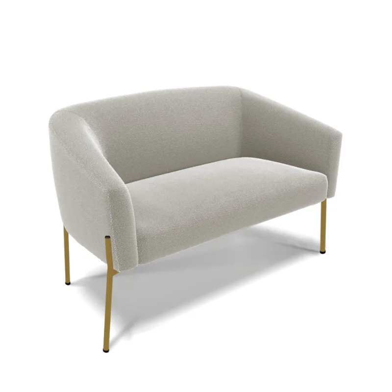 Sofá 2 Lugares Namoradeira Pé de Ferro Dourado Stella Bouclê Cinza D03 - D'Rossi