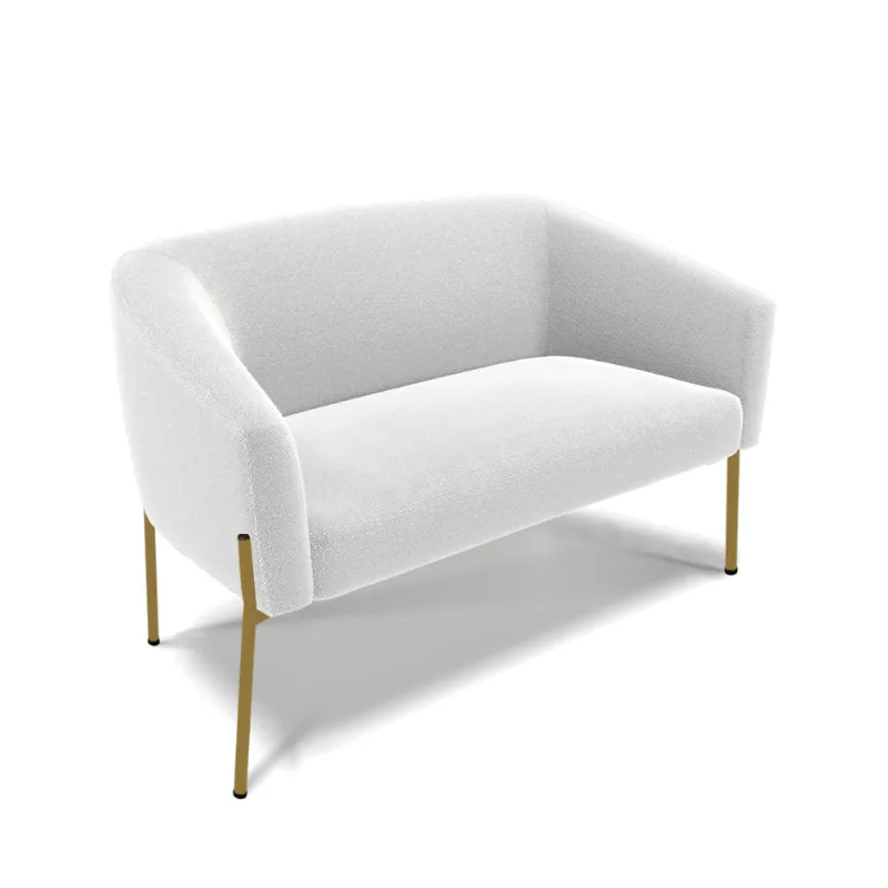Sofá 2 Lugares Namoradeira Pé de Ferro Dourado Stella Bouclê D03 - D'Rossi Off White