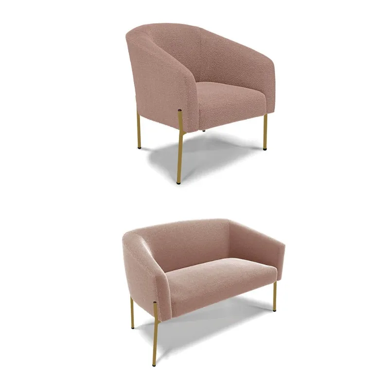 Sofá Namoradeira e Poltrona Pé Ferro Dourado Stella Bouclê D03 - D'Rossi Rose