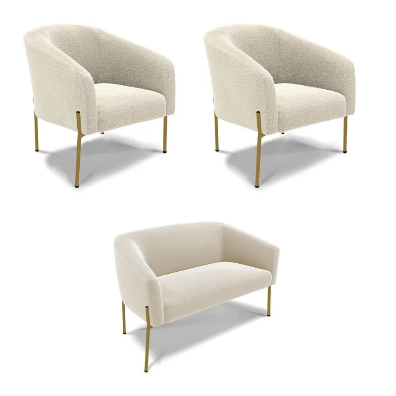 Namoradeira e 2 Poltronas Pé Ferro Dourado Stella Bouclê D03 - D'Rossi Rose