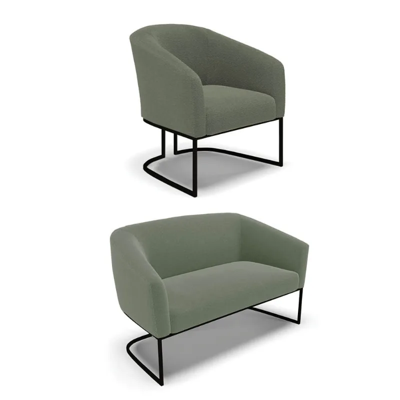Sofá Namoradeira e Poltrona Industrial Preto Stella Bouclê Verde Pistache D03 - D'Rossi
