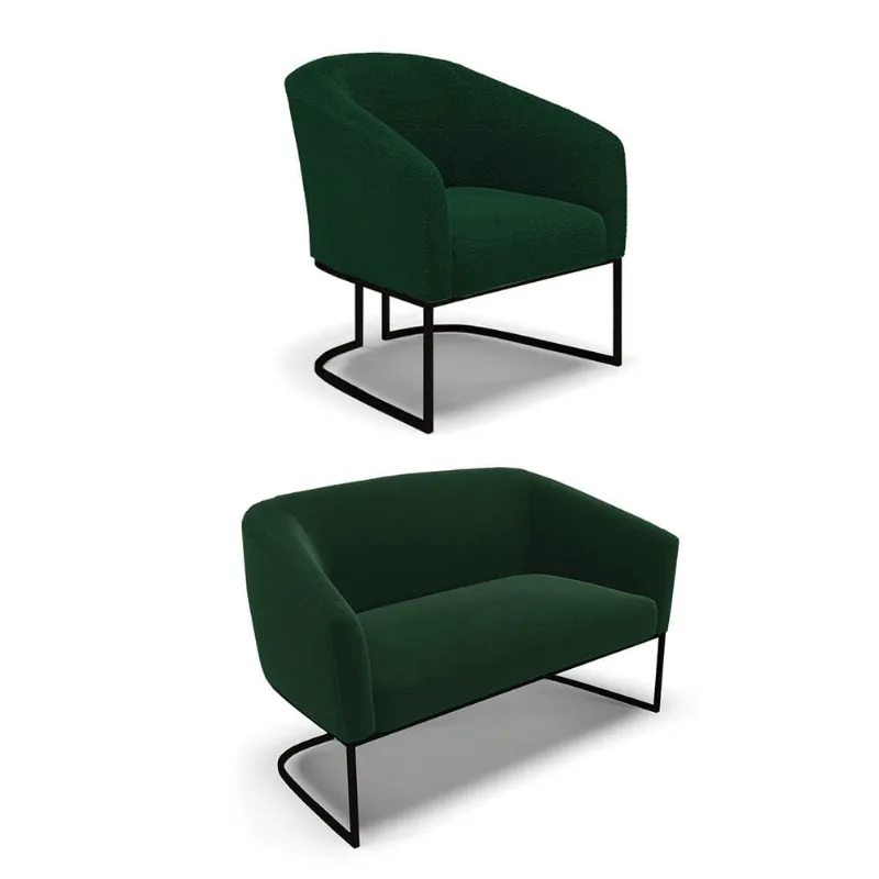 Sofá Namoradeira e Poltrona Industrial Preto Stella Bouclê Verde D03 - D'Rossi