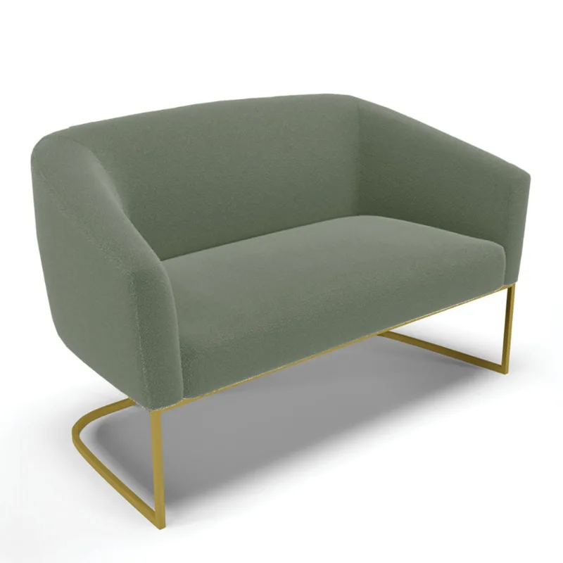 Sofá 2 Lugares Namoradeira Industrial Dourado Stella Bouclê Pistache D03 - D'Rossi