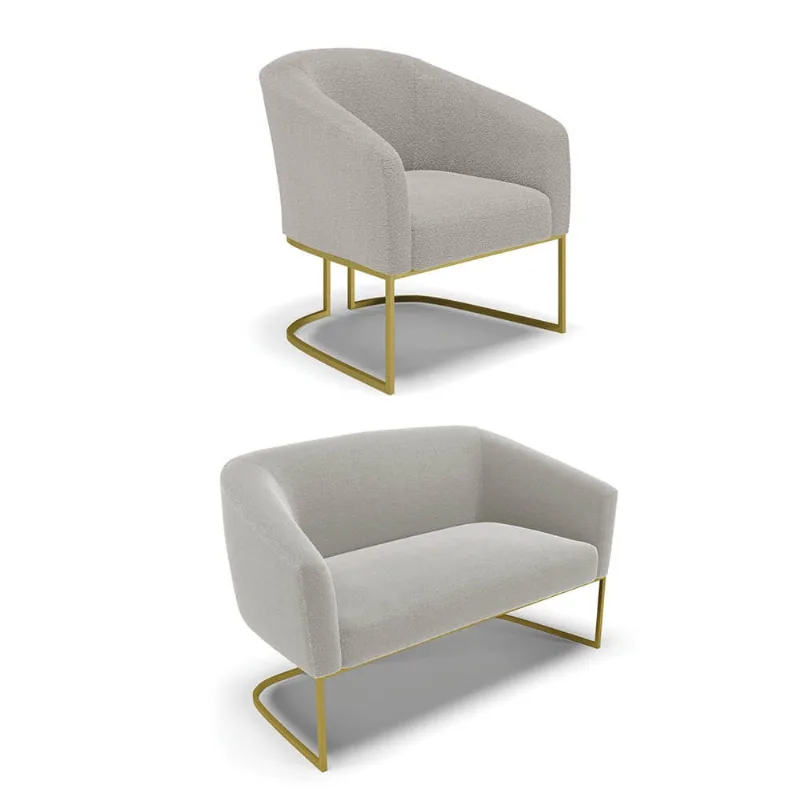 Sofá Namoradeira e Poltrona Industrial Dourado Stella Bouclê D03 - D'Rossi Cinza