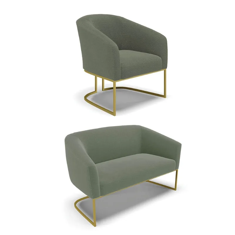 Sofá Namoradeira e Poltrona Industrial Dourado Stella Bouclê D03 - D'Rossi Verde Pistache