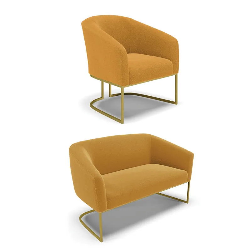 Sofá Namoradeira e Poltrona Industrial Dourado Stella Bouclê Most D03 - D'Rossi
