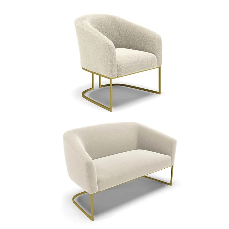 Sofá Namoradeira e Poltrona Industrial Dourado Stella Bouclê D03 - D'Rossi Rose