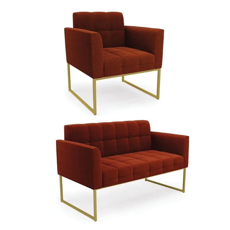 Namoradeira e Poltrona Industrial Dourado Elisa Bouclê Terra D03 - D'Rossi