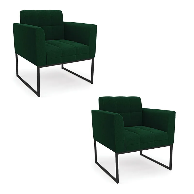 Poltrona Decorativa Industrial Preto Kit 2 Elisa Bouclê Verde D03 - D'Rossi