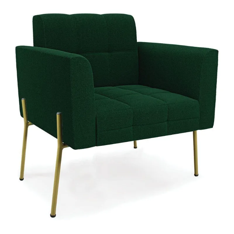 Poltrona Sala De Estar Pé De Ferro Dourado Elisa Bouclê Verde D03 - D'rossi