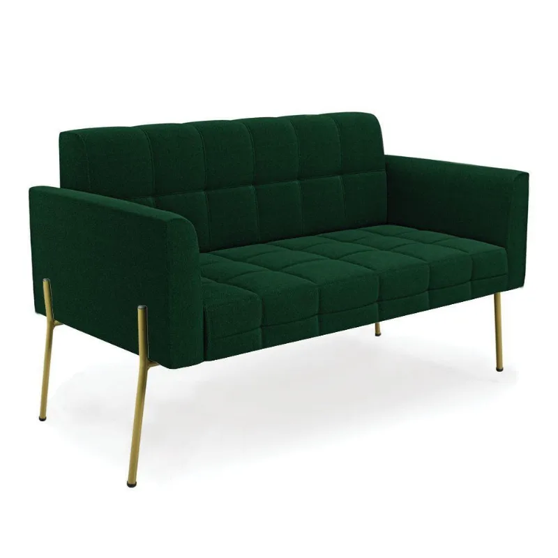 Sofá Namoradeira 2 Lugares Pé Ferro Dourado Elisa Bouclê Verde D03 - D'rossi