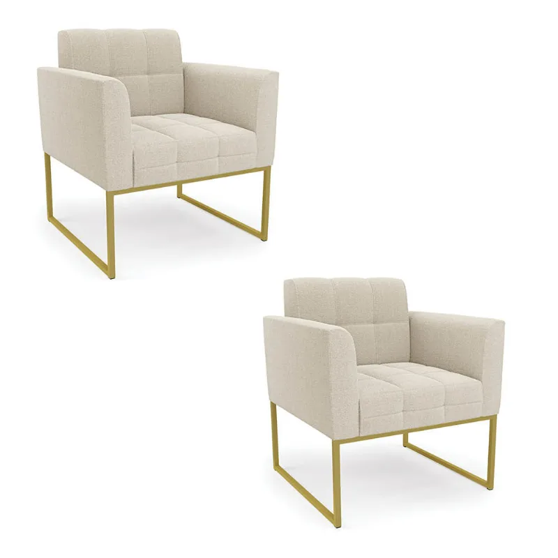 Poltrona Decorativa Industrial Dourado Kit 2 Elisa Bouclê D03 - D'Rossi Mostarda