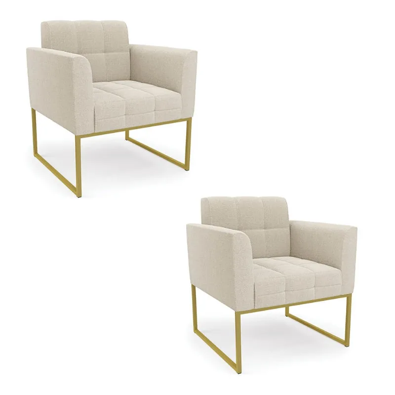 Poltrona Decorativa Industrial Dourado Kit 2 Elisa Bouclê D03 - D'Rossi Terra