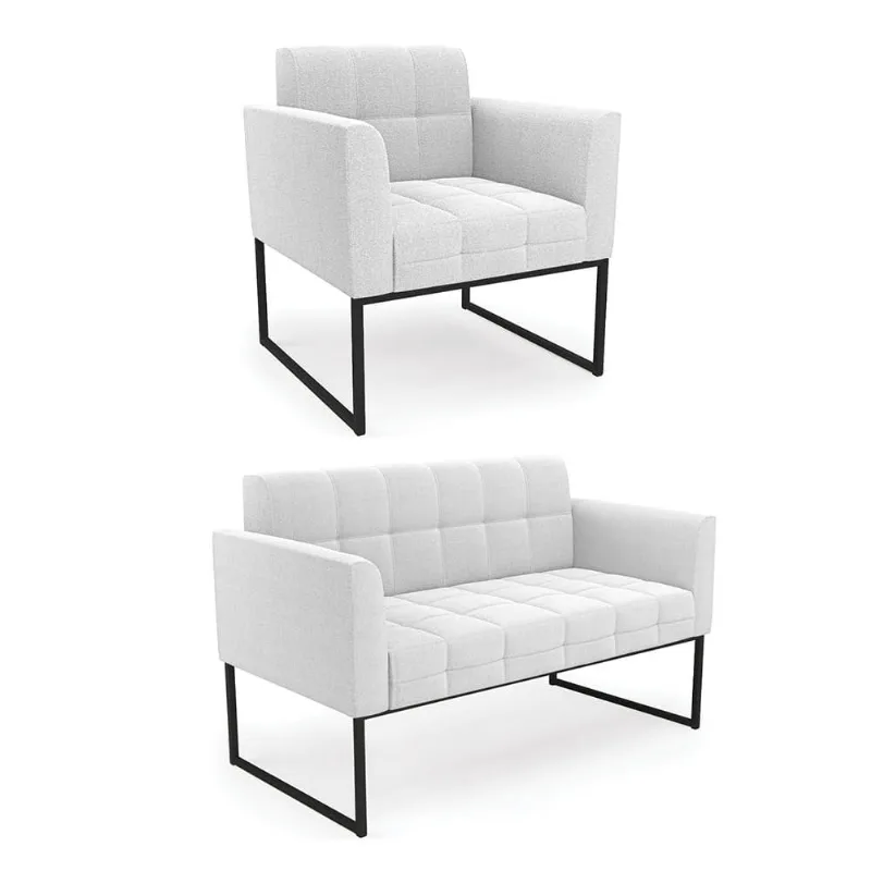 Sofá Namoradeira e Poltrona Industrial Preto Elisa Bouclê D03 - D'Rossi Off White