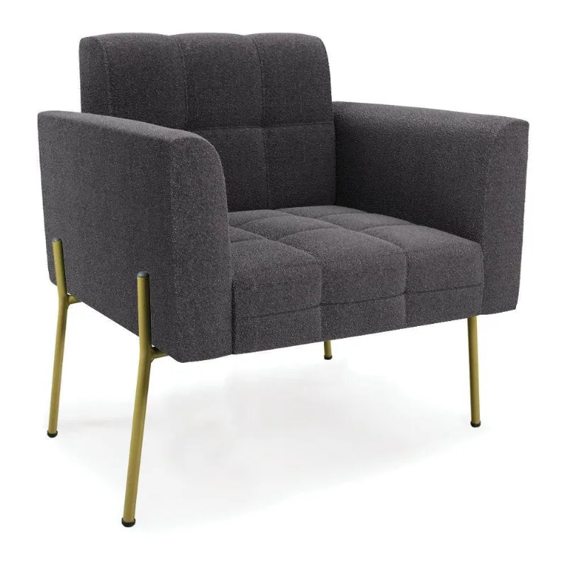 Poltrona Sala De Estar Pé De Ferro Dourado Elisa Bouclê D03 - D?rossi Cor Grafite