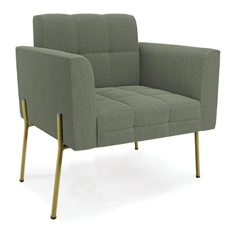 Poltrona Sala De Estar Pé De Ferro Dourado Elisa Bouclê D03 Verde Pistache