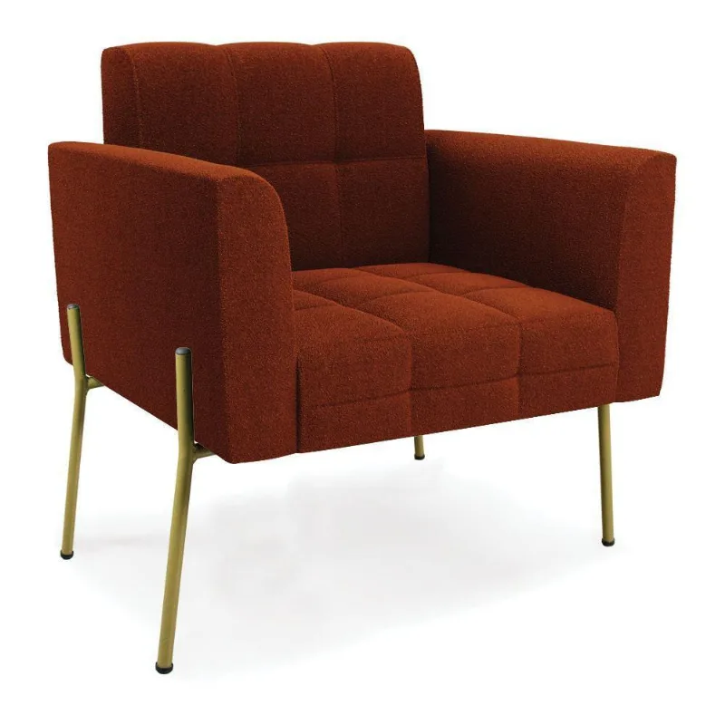 Poltrona Sala De Estar Pé De Ferro Dourado Elisa Bouclê D03 - D?rossi Cor Terra
