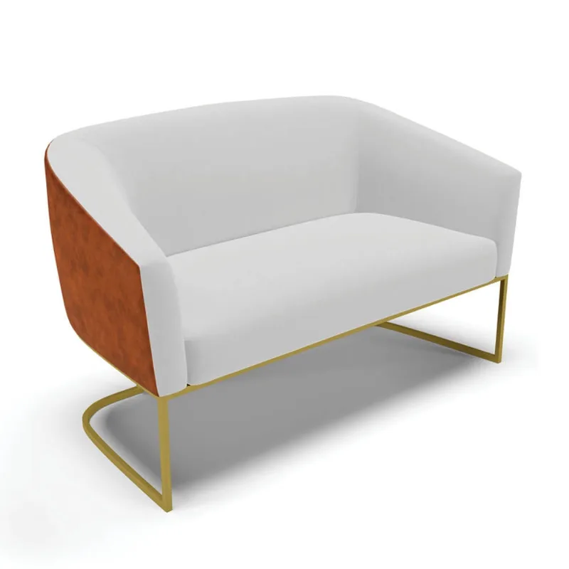 Sofá Namoradeira 2 Lug Industrial Dourado Stella Noz/Linho D03 - D'Rossi Cinza