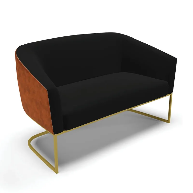 Sofá Namoradeira 2 Lug Industrial Dourado Stella Noz/Linho D03 - D'Rossi Preto