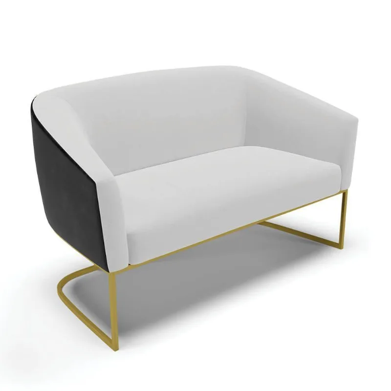 Sofá Namoradeira 2 Lug Industrial Dourado Stella Pto-linho D03 - D'rossi Cor Cinza
