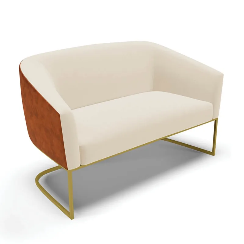 Sofá Namoradeira 2 Lug Industrial Dourado Stella Noz/Linho D03 - D'Rossi Bege