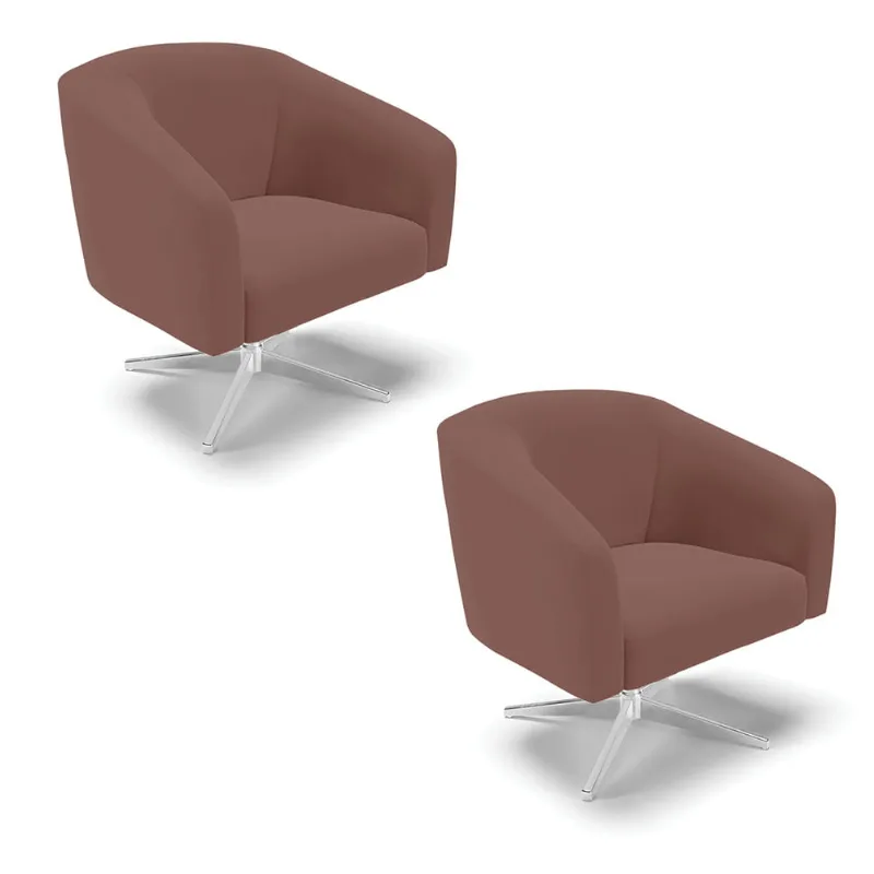 Cadeira Sala de Jantar Giratória Base Cromada kit 2 Stella Veludo D03 - D'Rossi Rose