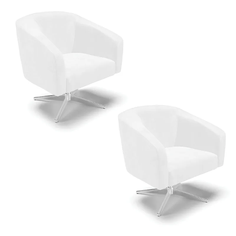 Cadeira Sala de Jantar Giratória Cromada kit 2 Stella Sintético PU D03 - D'Rossi Branco