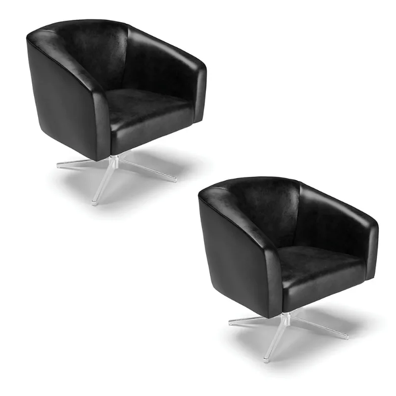 Cadeira Sala de Jantar Giratória Cromada kit 2 Stella Sintético PU D03 - D'Rossi Preto