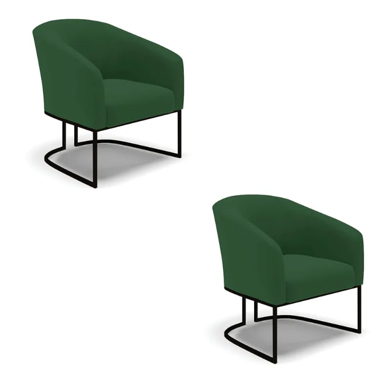 Cadeira Sala de Jantar Base Industrial Preto kit 2 Stella Veludo D03 - D'Rossi Verde