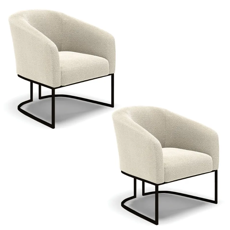 Cadeira Sala de Jantar Industrial Preto kit 2 Stella Bouclê D03 - D'Rossi Off White