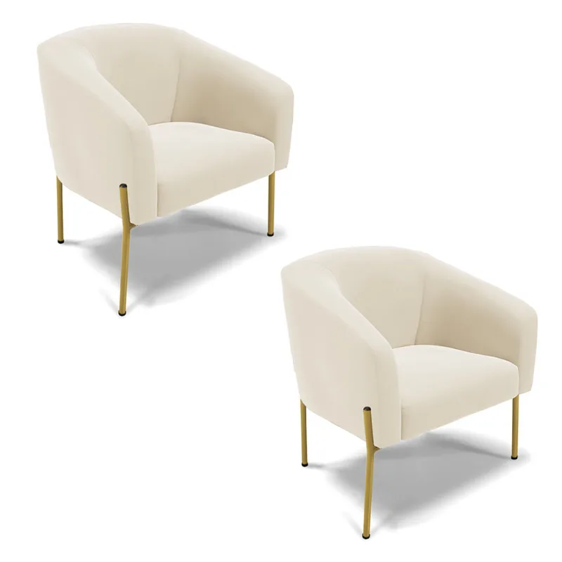 Cadeira Sala de Jantar Pé de Ferro Dourado kit 2 Stella Veludo D03 - D'Rossi Bege