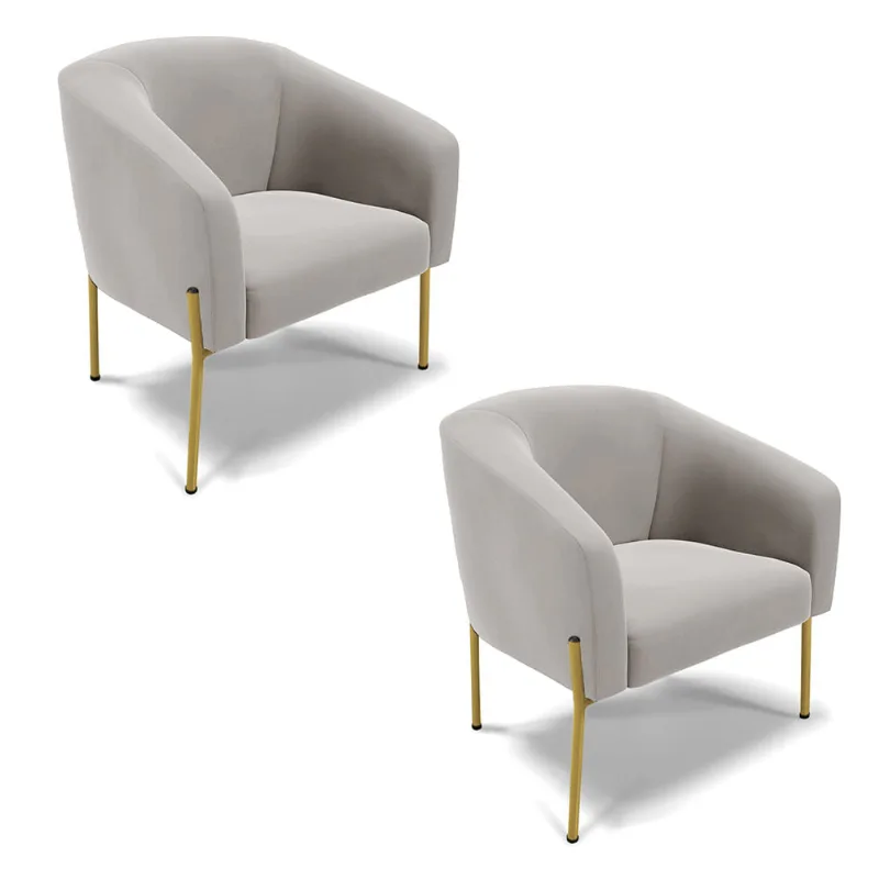 Cadeira Sala de Jantar Pé de Ferro Dourado kit 2 Stella Veludo D03 - D'Rossi Cinza