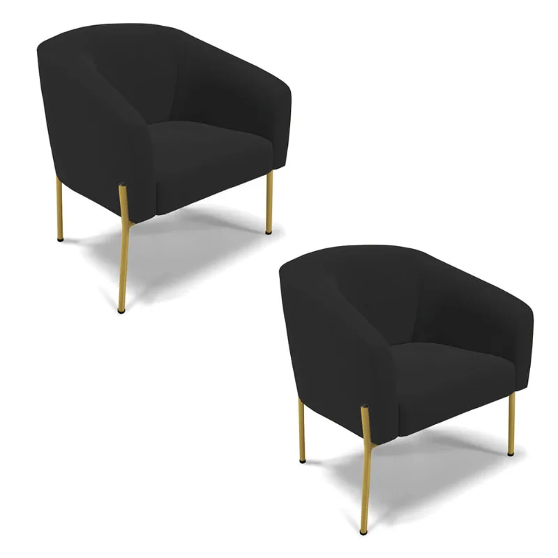 Cadeira Sala de Jantar Pé de Ferro Dourado kit 2 Stella Veludo D03 - D'Rossi Preto