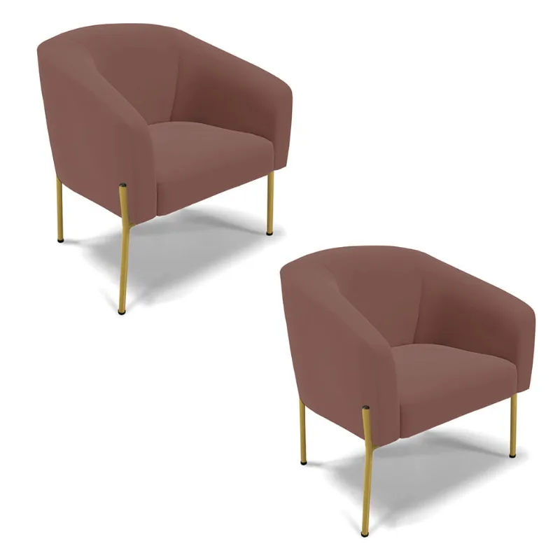 Cadeira Sala de Jantar Pé de Ferro Dourado kit 2 Stella Veludo D03 - D'Rossi Rose