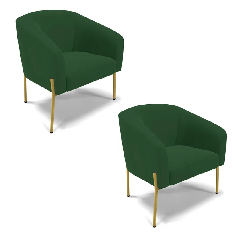 Cadeira Sala de Jantar Pé de Ferro Dourado kit 2 Stella Veludo D03 - D'Rossi Verde