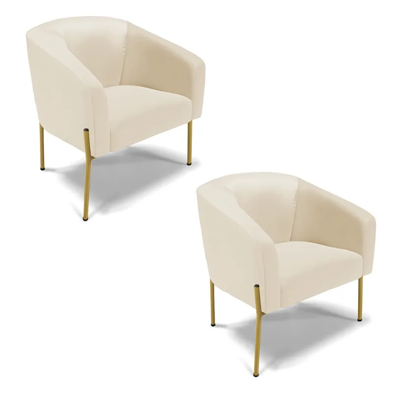 Cadeira Sala de Jantar Pé de Ferro Dourado kit 2 Stella Sintético D03 - D'Rossi Bege