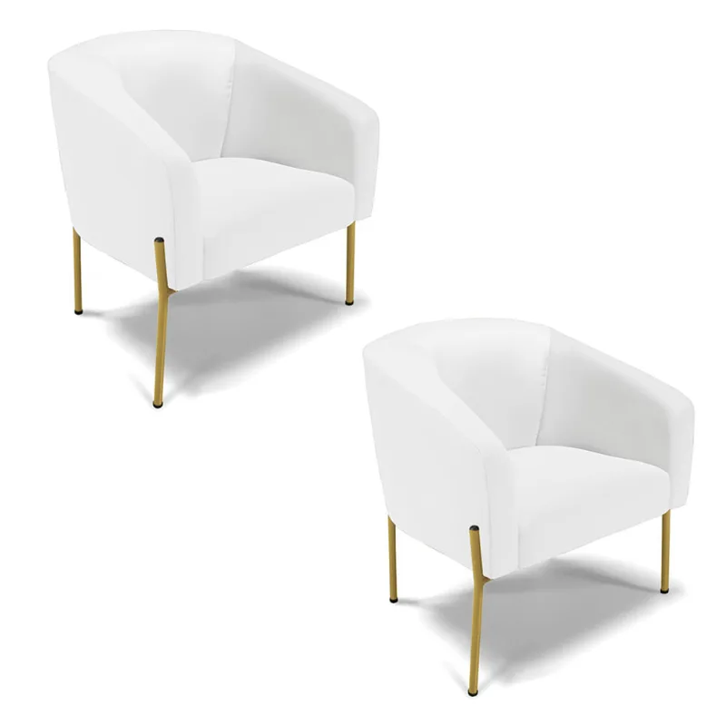 Cadeira Sala de Jantar Pé de Ferro Dourado kit 2 Stella Sintético D03 - D'Rossi Branco