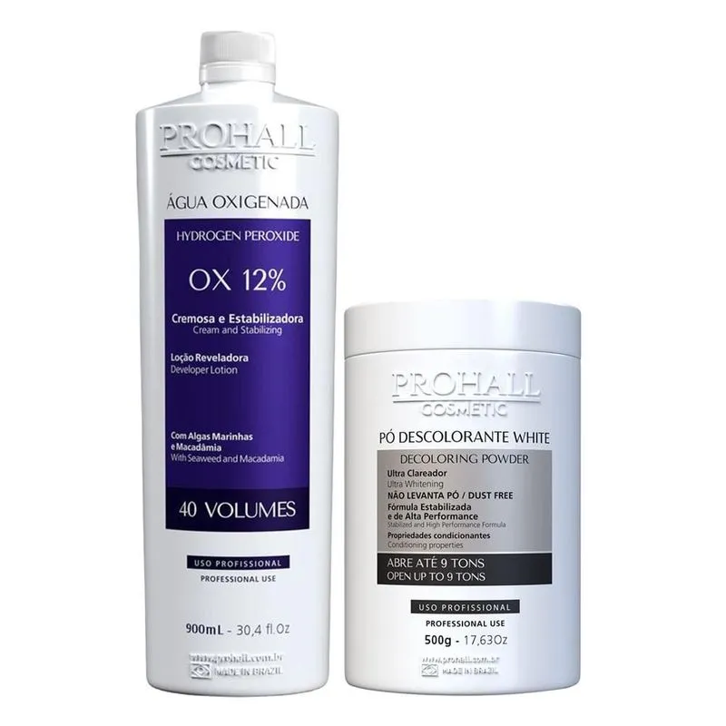 Kit Descolorante Pó White + Ox 40vol Loção Reveladora Pro