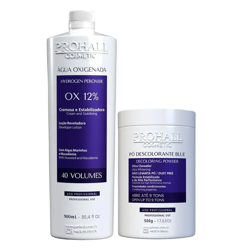 Kit Descolorante Pó Blue + Ox 40Vol Loção Reveladora Proh