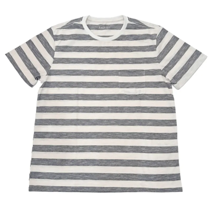 Camiseta Manga Curta Masculina Basic+ Algodão e Poliéster Listrada com Bolso Branco com Cinza