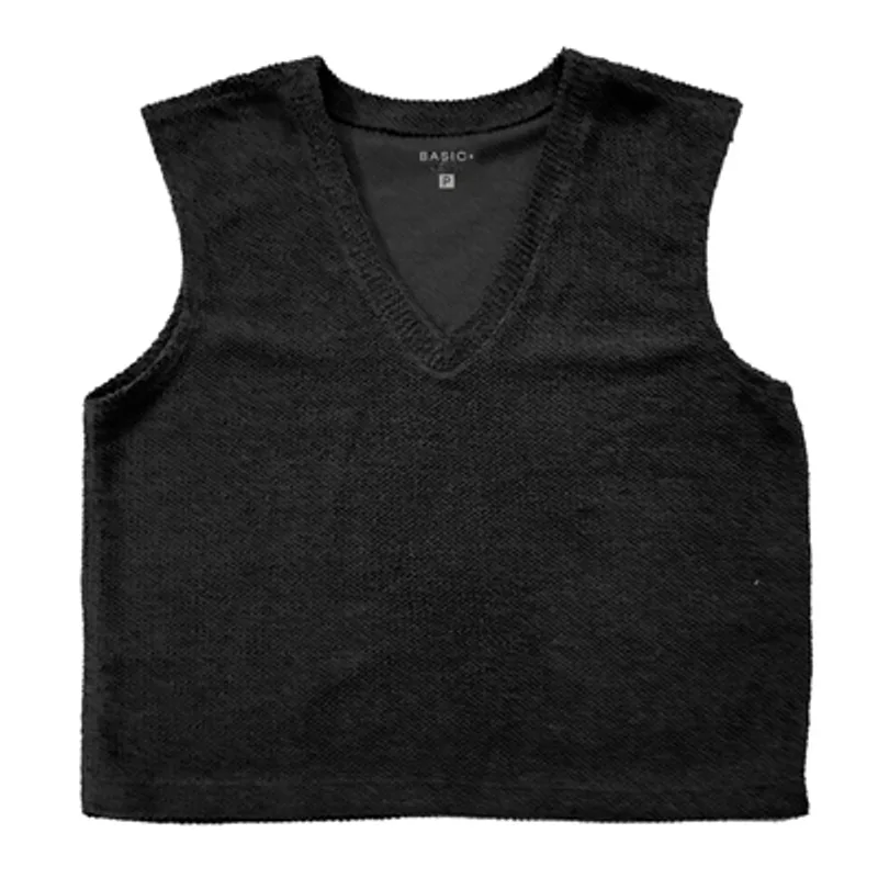 Blusa Gola V Sem Manga Basic+ Moletom Algodão e Poliéster Preta GG
