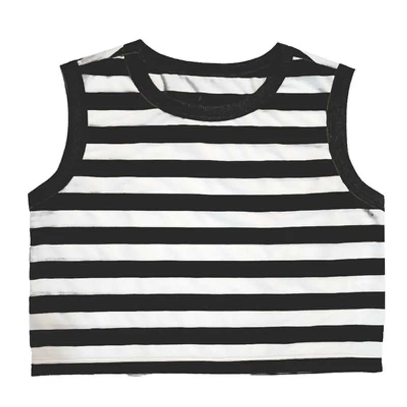 Cropped Regata Listrado Basic+ Algodão e Poliéster Preto e Branco