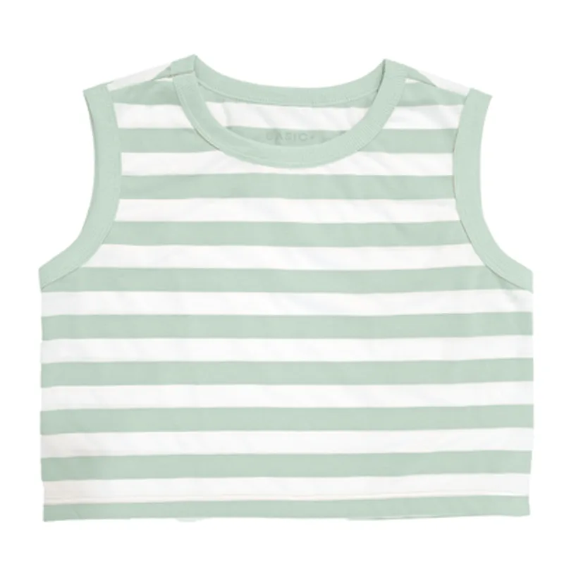 Cropped Sem Manga Listrado Basic+ Algodão e Poliéster Verde com Branco G