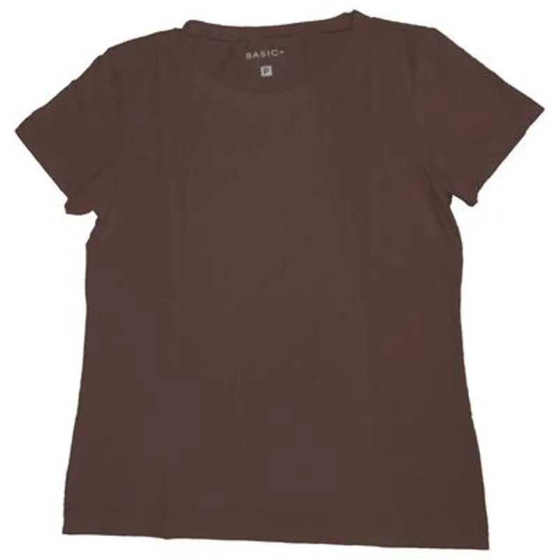 Blusa Manga Curta Feminina Basic+ Algodão Gola V Marrom