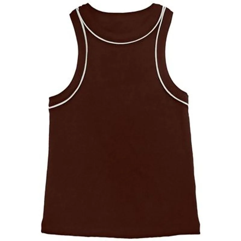Regata Feminina Justa Basic+ Ribana Algodão Marrom com Branco