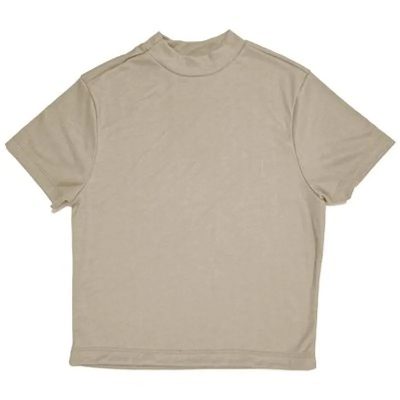 Blusa Canelada Manga Curta Basic+ Ribana Poliéster e Viscose Bege