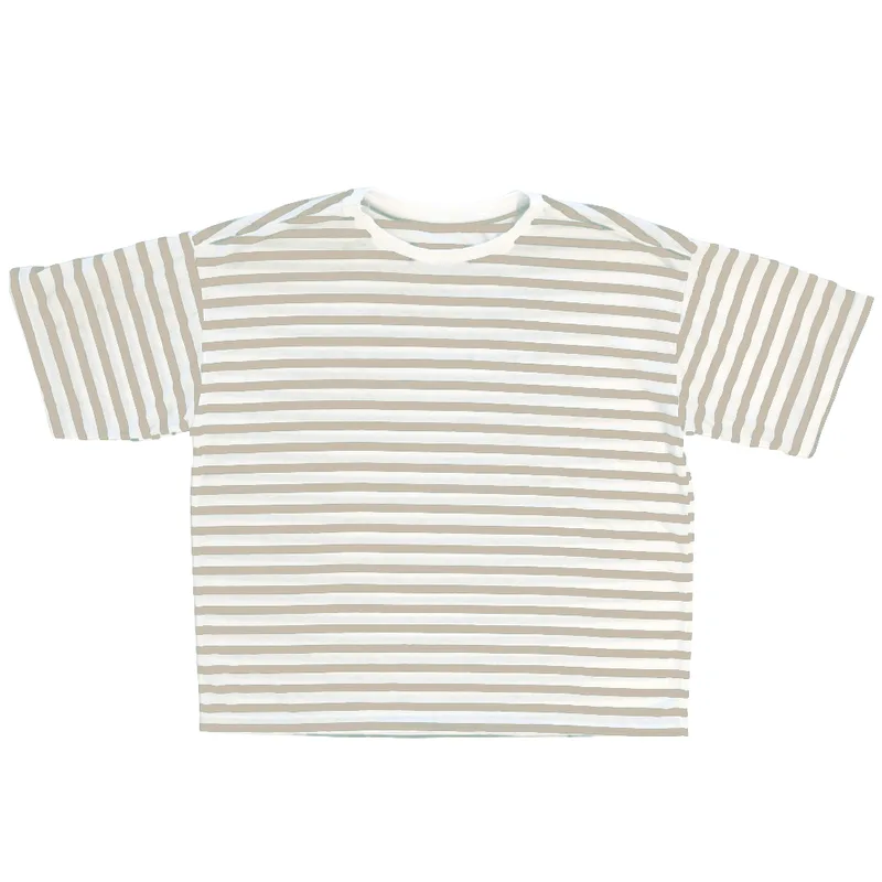 Blusa Listrada Basic+ Malha Algodão e Poliéster Bege