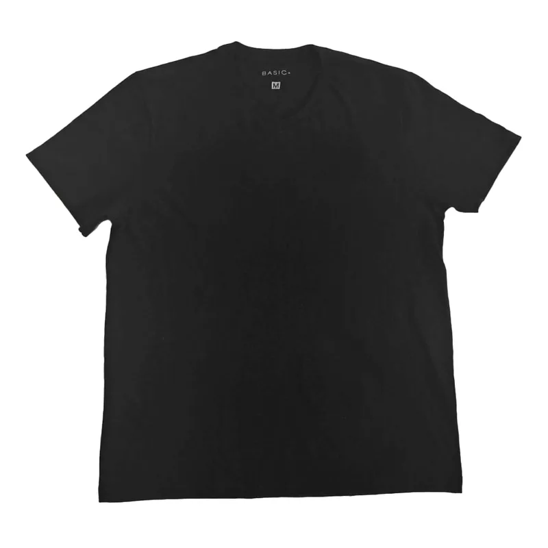 Camiseta Masculina Manga Curta Decote V Basic+ Algodão Preta