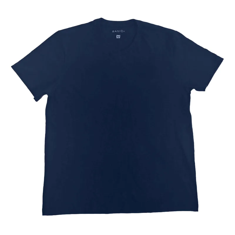 Camiseta Manga Curta Decote V Masculina Basic+ Algodão Azul Marinho