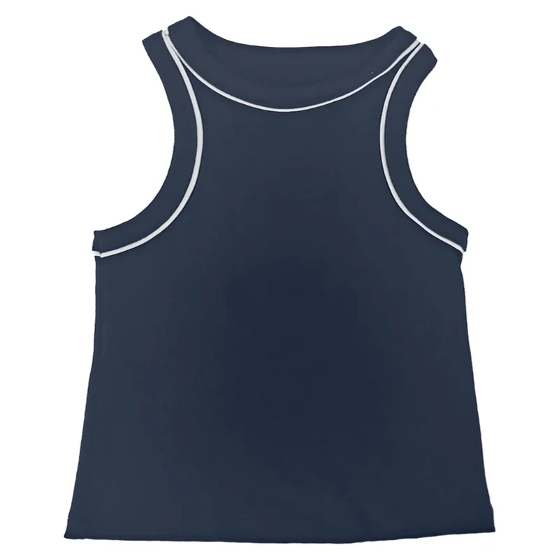 Regata Ribana Feminina Justa Basic+ Algodão Azul Marinho e Branco